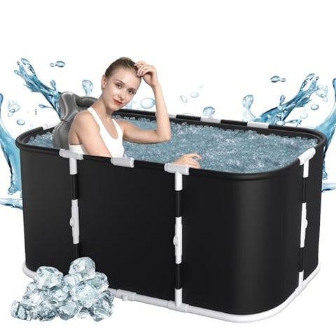 Smartmak Ice Bath Tub with Cover, Portable XL Large Cold Plunge Tub for Athletes, Cold Water Pod Tub Therapy and Recovery, Cold Immersion Training Baths at Home Outdoor Plunge Pool, Black