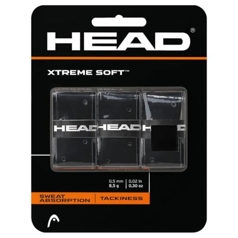 HEAD Xtreme Soft Tennis Racquet Overgrip - Cushioned, Moisture-Absorbing, Non-Slip Feel, Easy Wrap Replacement Grip, 3-Pack, Black