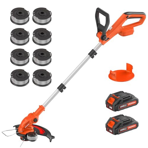 JAGROM Electric String Trimmer Cordless with 2x2.0Ah Battery, 20V Battery Powered 12-inch Lawn Mover & Edger Lawn Tool with Charger, Powered Grass Trimmer with 8pcs Spool Line for Yard, Garden, Orange