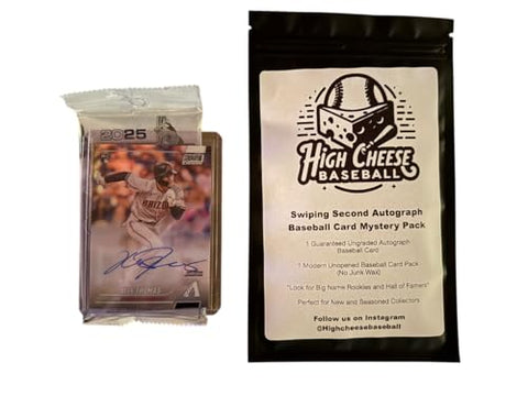High Cheese Baseball Swiping Second Autograph Baseball Card Mystery Pack. 1 Autograph Card, 1 Modern Pack