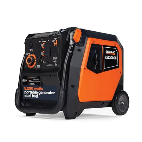 Generac 5,200-Watt Dual-Fuel Portable Inverter Generator - Gas and Propane Compatible - Quiet Operation - Produces Clean, Stable Power - Great for Home Backup, Camping, and RV Use