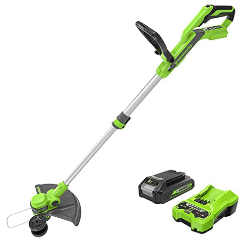Greenworks 24V Cordless String Trimmer/Edger (Gen 2), 12" Cutting Width, Ultra-Light 6 lbs Design, with 2.0Ah Battery & Charger Included