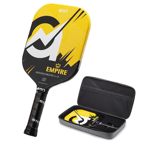 A11N Empire Edgeless Pickleball Paddle – Carbon Fiber Paddle with Longer Handle Design for Double-Handed Backhand & SuperGrit Surface Texture Technology, ControlMax - Wide Body Shape, Yellow
