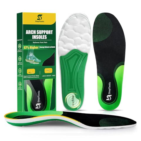 StepTastic Supercritical Foam Insoles for Men Women, Arch Support Orthotics for Plantar Fasciitis Flat Feet Pain Relief, Shock Absorption Boot Inserts, Trimmable, M 9.5-10.5 W 10.5-11.5, 1 Pair