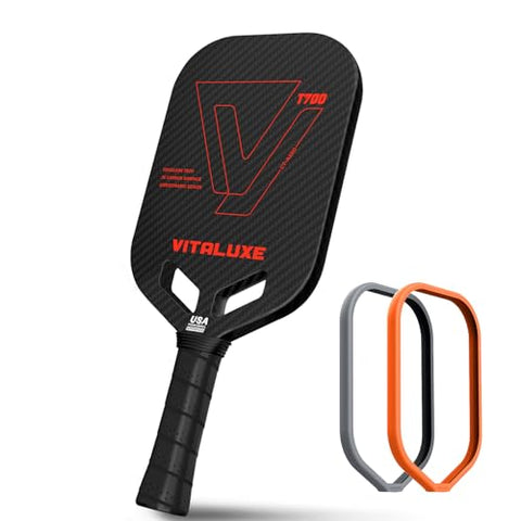 VITALUXE T700 Raw Carbon Fiber Pickleball Paddle, Edgeless 3K Textured Carbon Friction Surface, Thermoformed Raquette Pickleball with Aerodynamic Design used for tournament, Power & Control & Spin Max