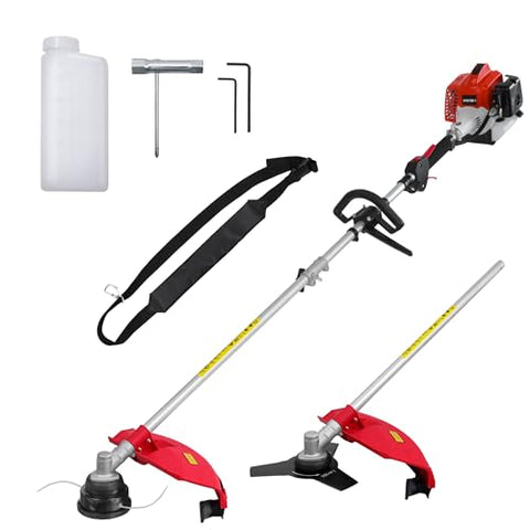 AMERISUN 26cc Gas Weed Wacker, Brush Cutter Trimmer Weed Eater 2 in 1, 2 Cycle Air-Cooled Engine 10'' Brush Blade 16'' Cutting Width with Rubber Handle & Shoulder Strap Efficient for Yard Garden