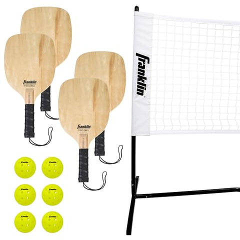 Franklin Sports Half Court Size Pickleball Net - Includes 10ft Net, (4) Paddles, and (6) X-40 USA Pickleball Approved Pickleballs, Red