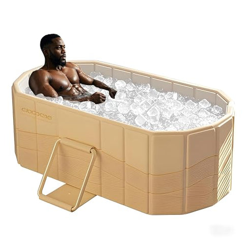 59” XXL Oval Cold Plunge tub for Athletes, Portable Ice Bath Tub, Extra Large Full-Body Ice Bath Tub for Recovery, Home & Outdoor Use – Beige