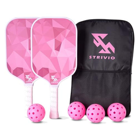 Strivio Pickleball Paddles Set of 2, Light Weight T700 Carbon Graphite Pickleball Paddles with 4 Balls and 1 Table Tennis Bag for Beginners & Pros