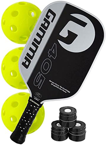 Do It Tennis Gamma 405 Middleweight Graphite Pickleball Paddle Bundle - Comes with 3 Black Overgrips and 3 Pickleball Balls