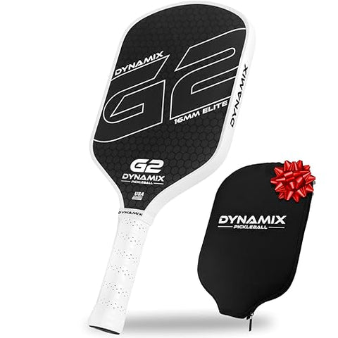 Pickleball Paddles, Carbon Fiber Pickleball Paddle, G2 (Gen2) 16mm USAPA Raw Carbon Pickleball Racket, Pro-Grade Thermoformed Pickle Ball Paddle for Control, Power, Spin by Dynamix (White, White Edge)