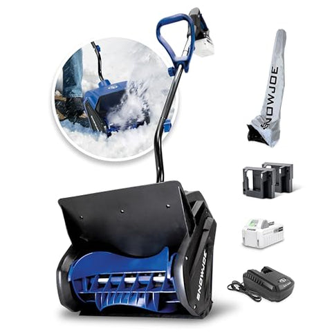 Snow Joe 24V iON+ Cordless Snow Shovel, Blue and Black, 13 Inch, with 4Ah Battery, Quick Charger, Battery Holder, Cover