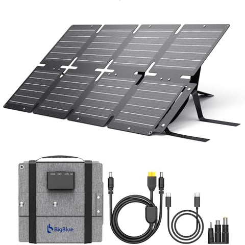 BigBlue 60W Portable Compact Solar Panel with PD 45W USB-C, 20W USB-A, DC Ports for Power Stations, Cellphones, Power Banks, Tablets, IP68 Waterproof, Foldable Camping Solar Charger with Kickstand