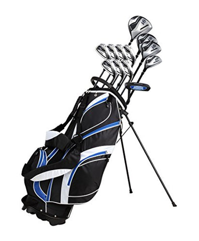 Precise S7 Complete Golf Club Set for Men - Right Handed Tall Mens Golf Clubs Full Set w/Driver, Woods, Hybrid, Irons, Putter, Wedge, Stand Bag & Headcovers - Beginner Friendly Package - Black/Blue
