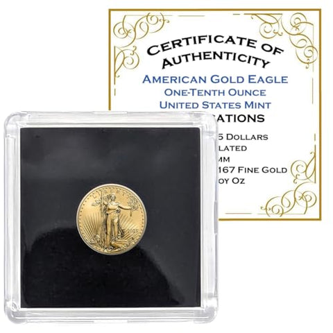 2025 American Gold Eagle 1/10th Ounce Coin .9167 Fine in Black Tetra Holder - Smyrnacoin - Dollar Uncirculated