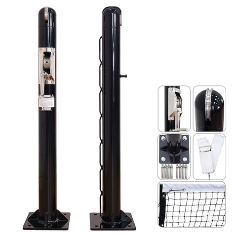 defulion-Premium Pickleball Net Posts, Heavy-Duty 4mm Aluminum Poles with Stainless Steel Internal Winder, Easy Permanent Flange Mount System,Regulation Net,Bring Arena to Your Backyard.