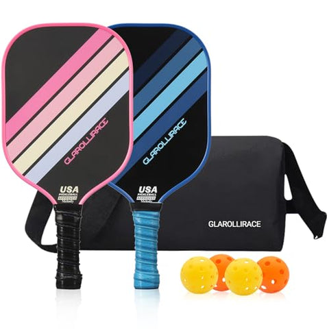 Pickleball Paddles Set of 2 Pickle Ball Paddles,USAPA Approved Pickleball Set of 2 Rackets,Fiberglass Surface & 13MM PP Honeycomb Core,Breathable Handle,4 Indoor & Outdoor Balls,1 Pickleball Bag