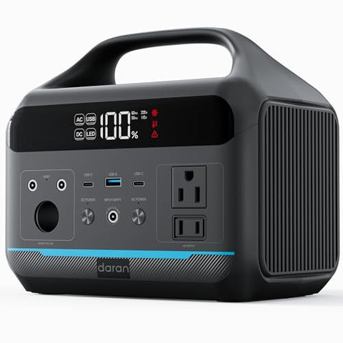 DARAN Portable Power Station 600W(1200W Surge) - 288Wh(90,000mAh) Solar Generator LiFePO4 Battery with AC DC Outlets, 8.3LB Portable Charging Station for Camping, RV, Home, Emergency (Solar Optional)