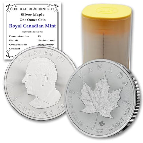 2025 - Lot of (25) 1 oz Canadian Maple Leaf Silver Coins Brilliant Uncirculated with Certificates of Authenticity $5 Seller BU