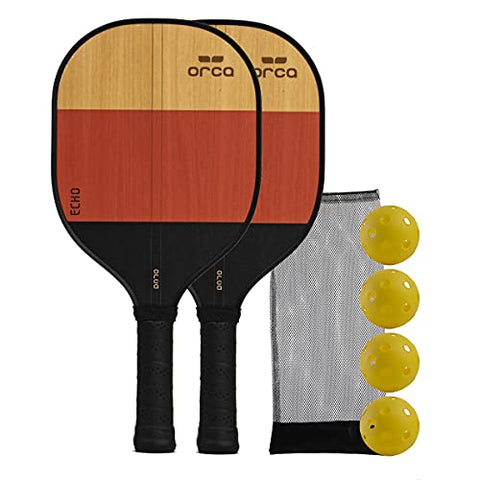 Orca Paddle Co. Echo Pickleball Paddles, Set of 2, with 4 Pickleballs, Mesh Bag - Racket for Beginners, Intermediate, Advanced Players - Pickle-Ball Accessories and Equipment