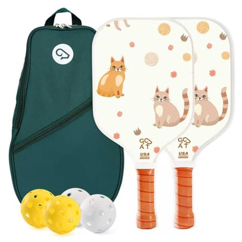 Goat Pickleball Paddles Set of 2, Includes 4 Indoor Outdoor Balls and Travel Bag, Lightweight Durable Fiberglass Pickleball Rackets Set for Men, Women, Beginners (CAT)