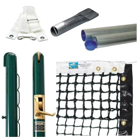 Edwards Classic Tennis Posts – Permanent Court Kit – 3” OD, Round, Internal Wind, Green – Optional Ground Sleeves