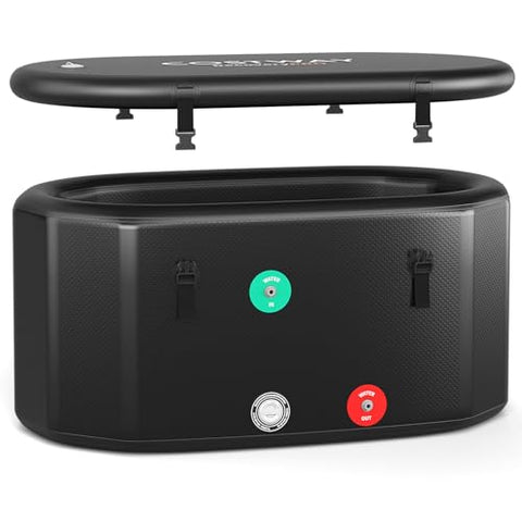 COSTWAY XL 129 Gal Oval Ice Bath Tub with Cover, Portable Outdoor Inflatable Cold Plunge Tub with Backpack, Pump, for Cold and Therapy, Compatible with Water Chillers, Black