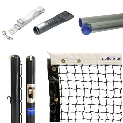 Putterman Pickleball & Junior Tennis Posts - Permanent Court Kit - 3" OD, Round, Internal Wind, Black - Optional Ground Sleeves