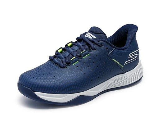 Skechers Men's Viper Court Reload Hands Free Slip-Ins Pickleball Sneaker, Navy/Yellow, 10 X-Wide