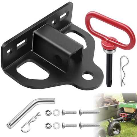 Zero Turn Lawn Mower Hitch with 1-1/4" Receiver, 6mm Thick Heavy Duty Bolt On Trailer Hitch Receivers with Chain Slot, 1/2 inch Magnetic Trailer Hitch Pin & 5/8" Hitch Pin & Clips