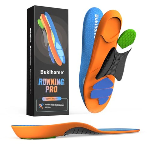 Bukihome Sports Insoles for Running & Basketball - Lightweight Athletic Shoe Inserts with Shock Absorption, Energy Return Tech & Arch Support - Enhanced Performance for Men/Women -L