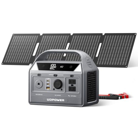 UDPOWER C400 Portable Power Station with 40W Solar Panel,256Wh LiFePO4 Battery Backup,400W AC Output (800W Surge),Solar Generator for Camping,RV,Emergency Power