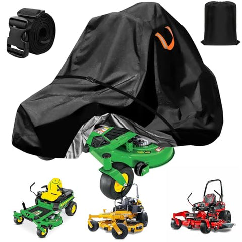 Zero-Turn Lawn Mower Covers,Waterproof Outdoor Riding Mower Cover,Fits up to 60" Decks Rider Lawnmower,Heavy Duty Anti-UV 600D Polyester Tractor Cover, Buckle Strap,79"Lx47"Wx55"H