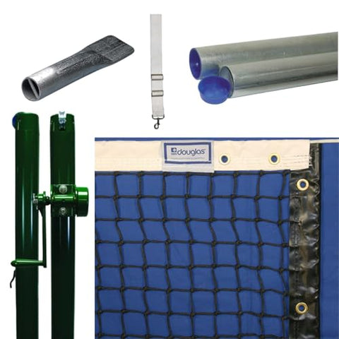 Douglas Premier SW-36 Pickleball & Junior Tennis Posts - Permanent Court Kit – 2-7/8" OD, Round, External Wind, Green - Optional Ground Sleeves