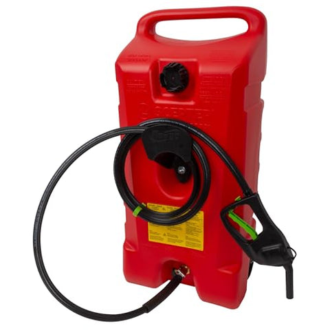Scepter Duramax Flo ’N Go 14 Gallon Gas Caddy, 53 Liter Portable Fuel Tank and Fuel Transfer Pump with 10-Foot Hose for Lawn Mower, Farm, Marine, Commercial, and Home Use, Red