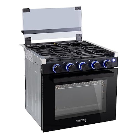 RecPro RV Stove Black Finish | Gas Range 21" Tall | 6500 and 8000 BTU Three Burner | 7100 BTU Oven with 1.8 Cu. Ft Capacity | Optional Vented Range Hood