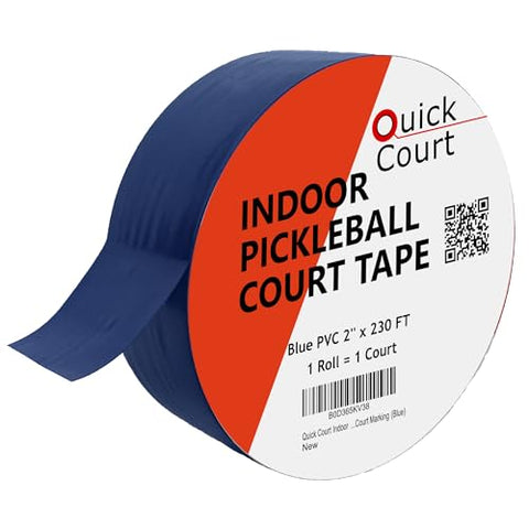 Quick Court Indoor Pickleball Court Tape - Zero Residue, Long Lasting, 2" x 230FT, Pickleball Court Tape with Instructions Included for Fast Court Marking (Blue)