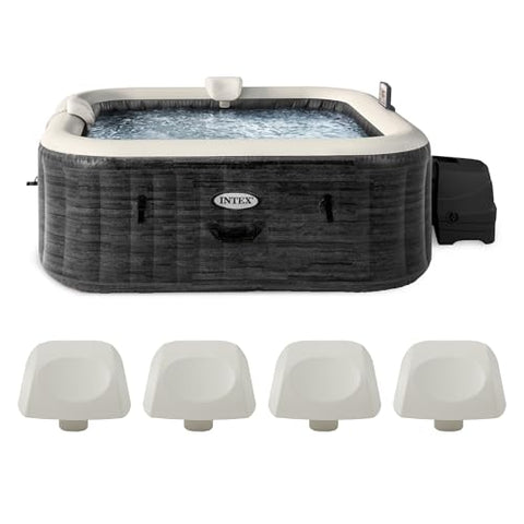 Intex PureSpa Plus Greystone Square Hot Tub 6 Person Inflatable 94" Outdoor Relaxing 170 AirJet Spa Bundled with 4 PureSpa Cushioned Headrest Pillows