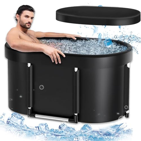 Portable Ice Bath Tub with Cover, Foldable Cold Plunge Tub for Outdoor Indoor, Large Bathtub for Athletes Ice Baths - 116.8 X 59 X 56 Cm