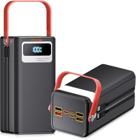 PGYOB Portable Power Station 166Wh, 22.5W Fast Charging Power Bank with Built-in Cables for iPhone/Android/MacBook, 45000mAh Battery Solar Generator with LED Light for Camping & RV, Home, Travel