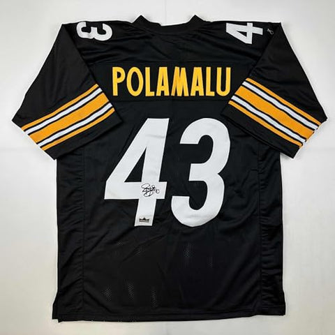 Facsimile Autographed Troy Polamalu Pittsburgh Black Reprint Laser Auto Football Jersey Size Men's XL