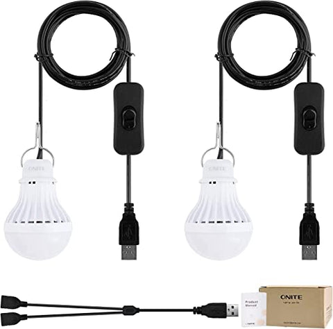 Onite USB LED Light Bulb, Emergency Backup Lighting for Camping, Garage, Power Outage Preparedness, for Portable Power Station & Solar Panel, Outdoor Lantern with Hook & 8.4ft Cord, Warm White (2)