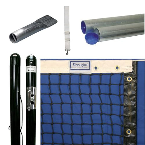 Douglas Premier RD-36 Pickleball & Junior Tennis Posts - Permanent Court Kit – 3" OD, Round, Internal Wind, Black - Optional Ground Sleeves