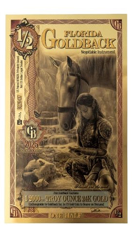 Wisemen Trading Florida 1/2 Goldback Gold foil Art Series “Spes” | 1/2000th of a Troy Oz of 24K Collectible Gold (1 Pack)
