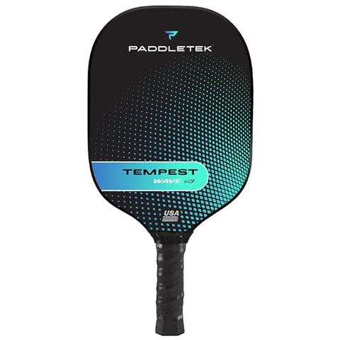 Paddletek Tempest Wave V3 Pickleball Paddle | Professional Pickleball Paddles with Polymer Honeycomb Core, ICED Carbon Fiber Surface, Tempest PolyCore & High Tack Performance Grip | USAPA Approved