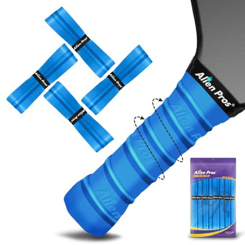 ALIEN PROS Pickleball Overgrip (4-Pack) with Ridges for Better Grip Control - Precut and Dry Feel Pickleball Grip Tape - Non-Slip Pickleball Paddle Grip Tape for High Performance (Ridged Dry, Blue)
