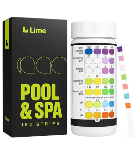LIME POOL 162 Pcs 7-Way Hot Tub, Spa & Pool Test Strips - Accurate Readings in 15 Seconds