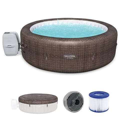 Bestway SaluSpa St Moritz Large Round AirJet 7 Person Inflatable Hot Tub Portable Outdoor Spa with 180 Soothing AirJets and Cover, Brown
