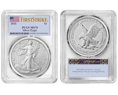 2026 $1 American Silver Eagle PCGS MS70 First Strike Flag Label