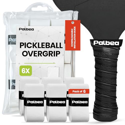 Palbea Pickleball OverGrip Tape - Pack of 6 - Extra Tacky White Pickleball Grip Tape - High Sweat Absorption & Non-Slip Soft Touch. Accessories Designed to Enhance Your Pickleball Paddle Grip Tape.